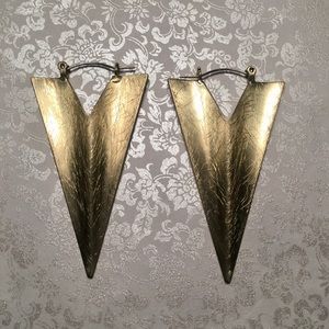 Hammered Gold Tone Metal Dagger Earrings